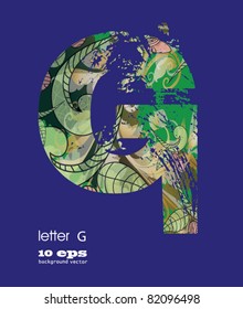 abstract pattern, font, fresh green alphabet  with elements of vegetation pattern.letter G