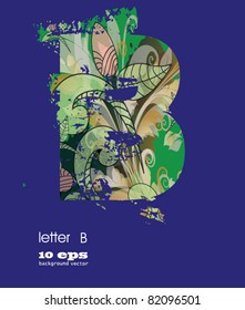 abstract pattern, font, fresh green alphabet  with elements of vegetation pattern.letter B