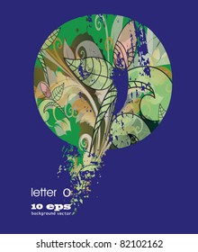 abstract pattern, font, fresh green alphabet  with elements of vegetation pattern.letter O