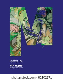 abstract pattern, font, fresh green alphabet  with elements of vegetation pattern.letter M