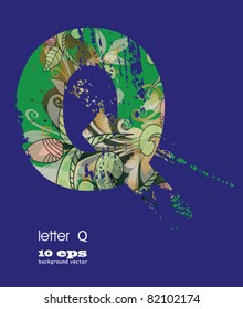 abstract pattern, font, fresh green alphabet  with elements of vegetation pattern.letter Q