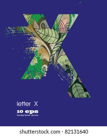 abstract pattern, font, fresh green alphabet  with elements of vegetation pattern.letter X            with elements of vegetation pattern.letter A