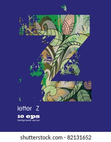abstract pattern, font, fresh green alphabet  with elements of vegetation pattern.letter Z            with elements of vegetation pattern.letter A