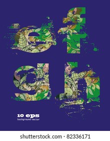 abstract pattern, font, fresh green alphabet with elements of vegetation pattern.