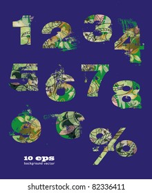 abstract pattern, font, fresh green alphabet with elements of vegetation pattern.