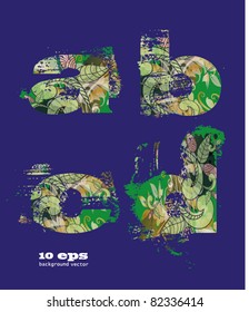 abstract pattern, font, fresh green alphabet with elements of vegetation pattern.