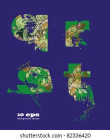 abstract pattern, font, fresh green alphabet with elements of vegetation pattern.