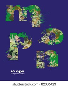 abstract pattern, font, fresh green alphabet with elements of vegetation pattern.