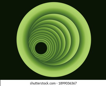 abstract pattern in the form of eccentric volumetric circles of green tones, located in space in the form of a tunnel