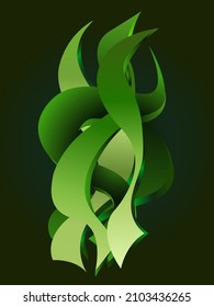 patrón abstracto en forma de lenguas adornadas verdes sobre un fondo oscuro para la decoración interior, impresiones sobre postales, cubiertas, etiquetas
