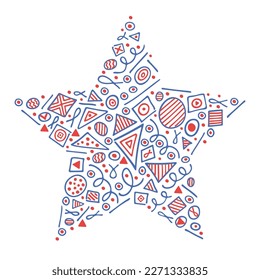 An abstract pattern in the form of a star filled with handdrawn doodles. The drawings in the school notebook. Simple vector design suitable for making greeting cards, notebook covers, t shirts.