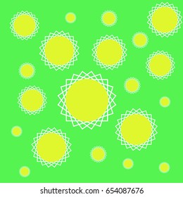 Abstract pattern in the form of the sun on a bright green background. Vector illustration.