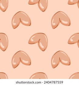 Abstract pattern with fortune cookies on a beige background. A cozy hugo-style pattern