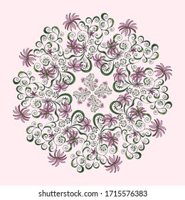 abstract  pattern, fractal, mandala of flower fragments, isolated image on a pink background.