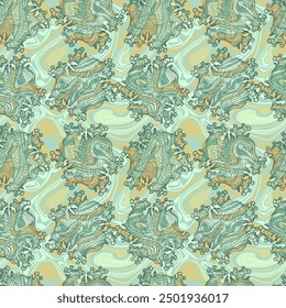 Abstract pattern with fractals and marbling - hand drawn vector illustration.