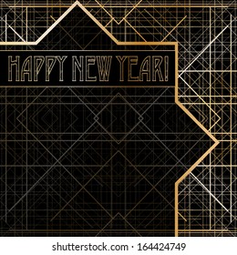 Abstract pattern for the frame invitations, cards in art deco stile with label "Happy New Year"