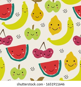Abstract pattern with fruits in scandinavian style. Collage art.. Vector illustration