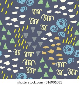 Abstract pattern with fun trendy shapes and bright festive colors. Wrapping paper, textile. 