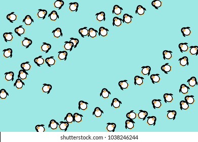 Abstract pattern of funny penguins. Design for a card, invitation, carnival, children's holiday or your project. Gentle blue background and funny penguins. Vector illustration