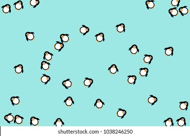 Abstract pattern of funny penguins. Design for a card, invitation, carnival, children's holiday or your project. Gentle blue background and funny penguins. Vector illustration