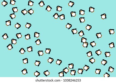 Abstract pattern of funny penguins. Design for a card, invitation, carnival, children's holiday or your project. Gentle blue background and funny penguins. Vector illustration