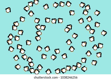 Abstract pattern of funny penguins. Design for a card, invitation, carnival, children's holiday or your project. Gentle blue background and funny penguins. Vector illustration