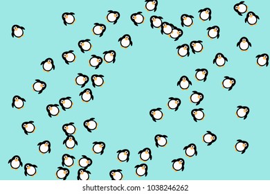 Abstract pattern of funny penguins. Design for a card, invitation, carnival, children's holiday or your project. Gentle blue background and funny penguins. Vector illustration