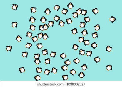 Abstract pattern of funny penguins. Design for a card, invitation, carnival, children's holiday or your project. Gentle blue background and funny penguins. Vector illustration