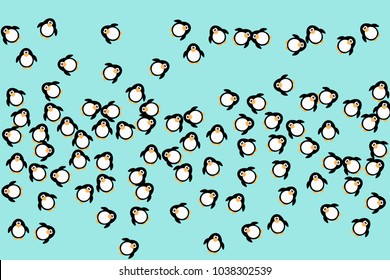 Abstract pattern of funny penguins. Design for a card, invitation, carnival, children's holiday or your project. Gentle blue background and funny penguins. Vector illustration