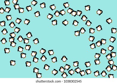 Abstract pattern of funny penguins. Design for a card, invitation, carnival, children's holiday or your project. Gentle blue background and funny penguins. Vector illustration