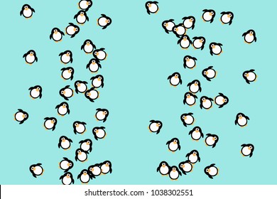 Abstract pattern of funny penguins. Design for a card, invitation, carnival, children's holiday or your project. Gentle blue background and funny penguins. Vector illustration
