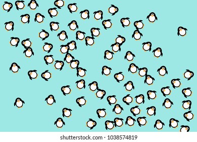 Abstract pattern of funny penguins. Design for a card, invitation, carnival, children's holiday or your project. Gentle blue background and funny penguins. Vector illustration