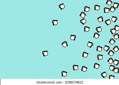 Abstract pattern of funny penguins. Design for a card, invitation, carnival, children's holiday or your project. Gentle blue background and funny penguins. Vector illustration