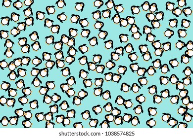 Abstract pattern of funny penguins. Design for a card, invitation, carnival, children's holiday or your project. Gentle blue background and funny penguins. Vector illustration