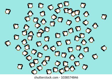 Abstract pattern of funny penguins. Design for a card, invitation, carnival, children's holiday or your project. Gentle blue background and funny penguins. Vector illustration