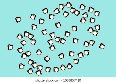 Abstract pattern of funny penguins. Design for a card, invitation, carnival, children's holiday or your project. Gentle blue background and funny penguins. Vector illustration