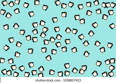 Abstract pattern of funny penguins. Design for a card, invitation, carnival, children's holiday or your project. Gentle blue background and funny penguins. Vector illustration