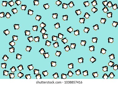 Abstract pattern of funny penguins. Design for a card, invitation, carnival, children's holiday or your project. Gentle blue background and funny penguins. Vector illustration