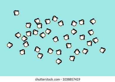 Abstract pattern of funny penguins. Design for a card, invitation, carnival, children's holiday or your project. Gentle blue background and funny penguins. Vector illustration