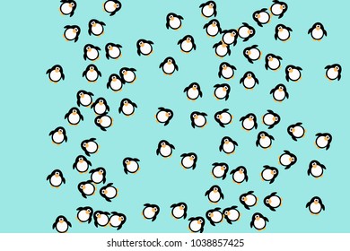 Abstract pattern of funny penguins. Design for a card, invitation, carnival, children's holiday or your project. Gentle blue background and funny penguins. Vector illustration