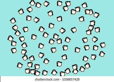 Abstract pattern of funny penguins. Design for a card, invitation, carnival, children's holiday or your project. Gentle blue background and funny penguins. Vector illustration