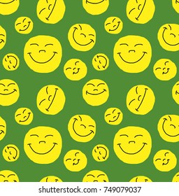 Abstract pattern of funny smileys green doodles sketch