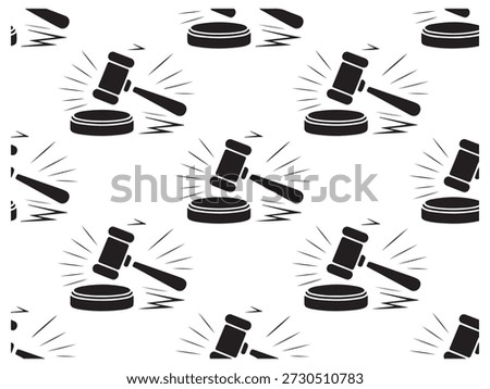An abstract pattern of a gavel on a sound block that evokes justice, legal matters, and decisions. It is designed to be a repeating background.