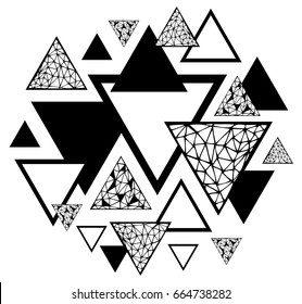 Abstract pattern with geometric elements, triangles. Vector Hand-drawn illustration.