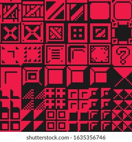 Abstract pattern, geometric monochrome fabric texture, pixel art style, print for clothes. Isolated vector  illustration. 8-bit. Design for stickers, logo, mobile app.