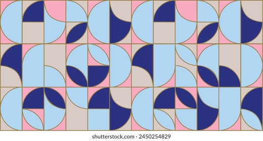Abstract pattern with geometric shape. Minimalism, flat design. Colorful mosaic, gold line