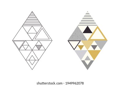 Abstract pattern of geometric shapes in colorful and line art style. Vector illustration