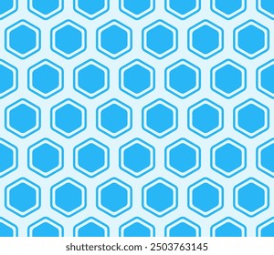 Abstract pattern of geometric shapes. Electric Blue color on matching background. Bold rounded hexagons mosaic cells with padding and inner solid cells. Large hexagon shapes. Seamless pattern.