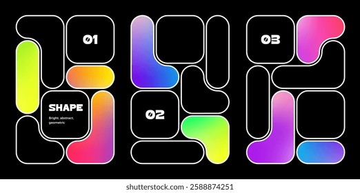 Abstract Pattern with Geometric Shapes and Gradients. Vector Bento Grid Patterns. Blob Futuristic Y2K Posters