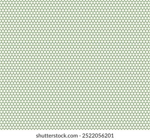 Abstract pattern of geometric shapes. Green color on matching background. Plain hexagon grid with bold cells. Small hexagon geometric shapes. Seamless pattern. Tileable vector illustration.